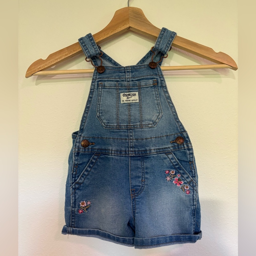 OshKosh B'gosh Light Blue Denim Floral Embroidered Shortalls